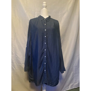 Crown & Ivy Curvy 1X Denim Shirt Dress Blue Chambray Roll Tab Sleeve Plus Size